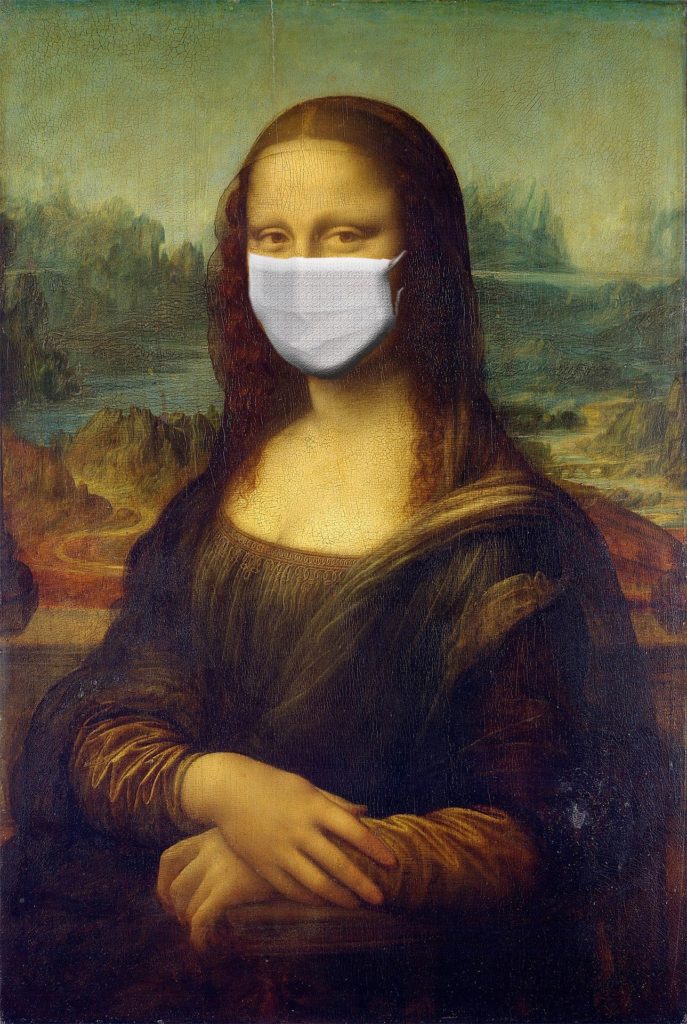 Image of the mona lisa with a surgical mask on